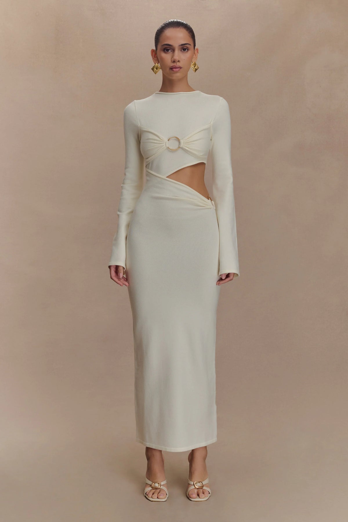 Azariah Long Sleeve Knit Midi Dress Ivory
