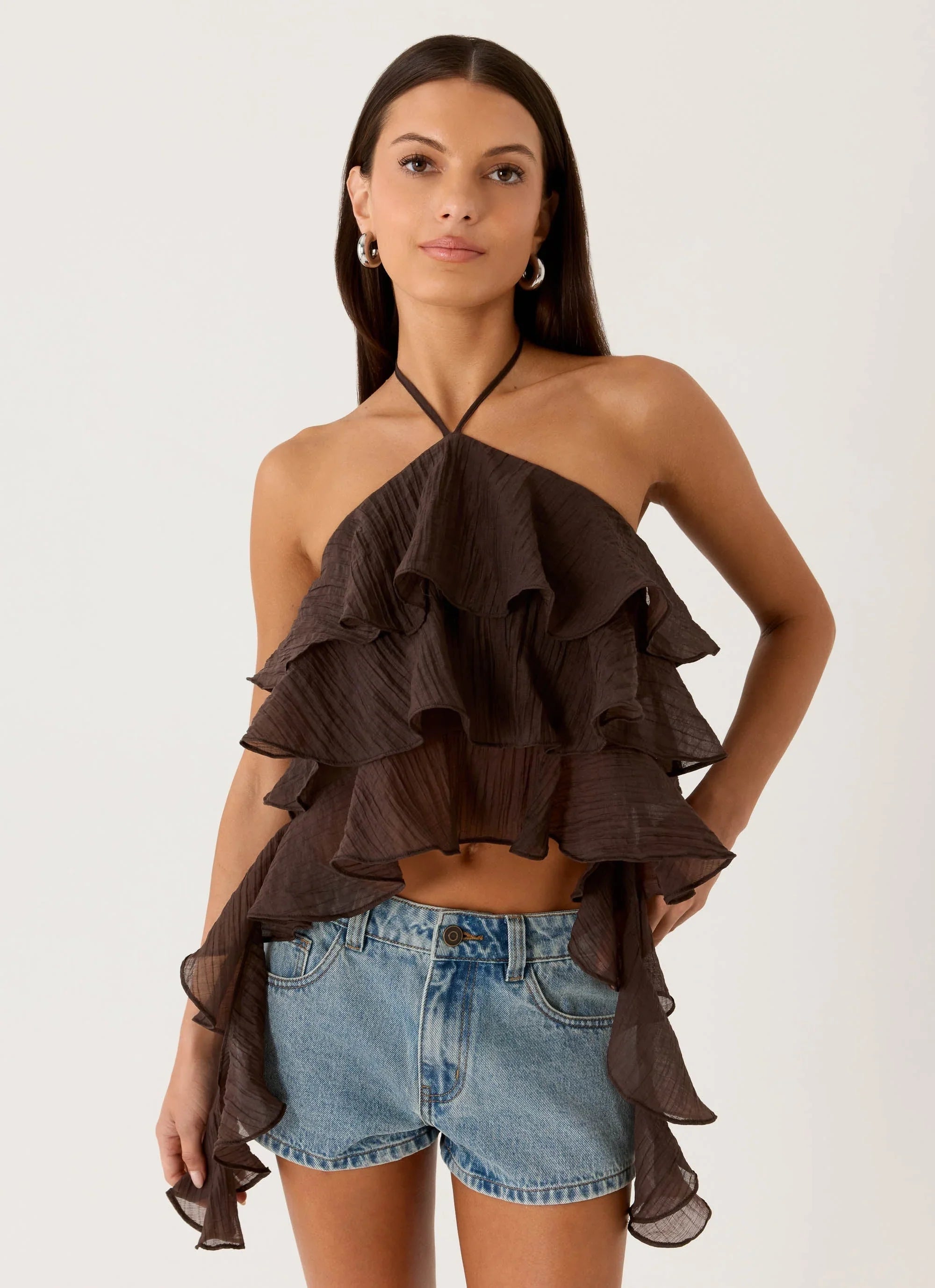Inna Frill Halter Top Chocolate