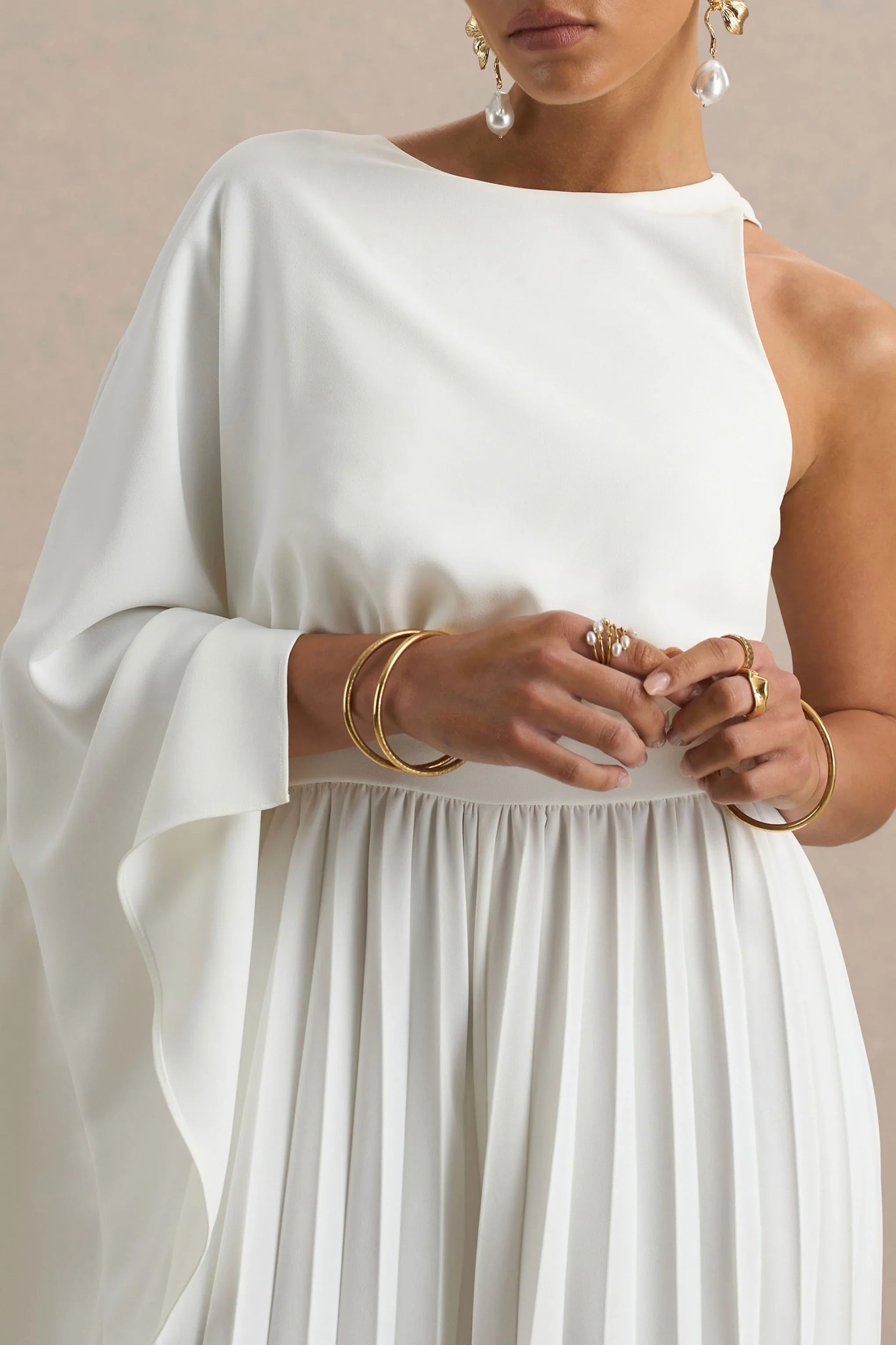 Paradise White Cape Sleeve Jumpsuit