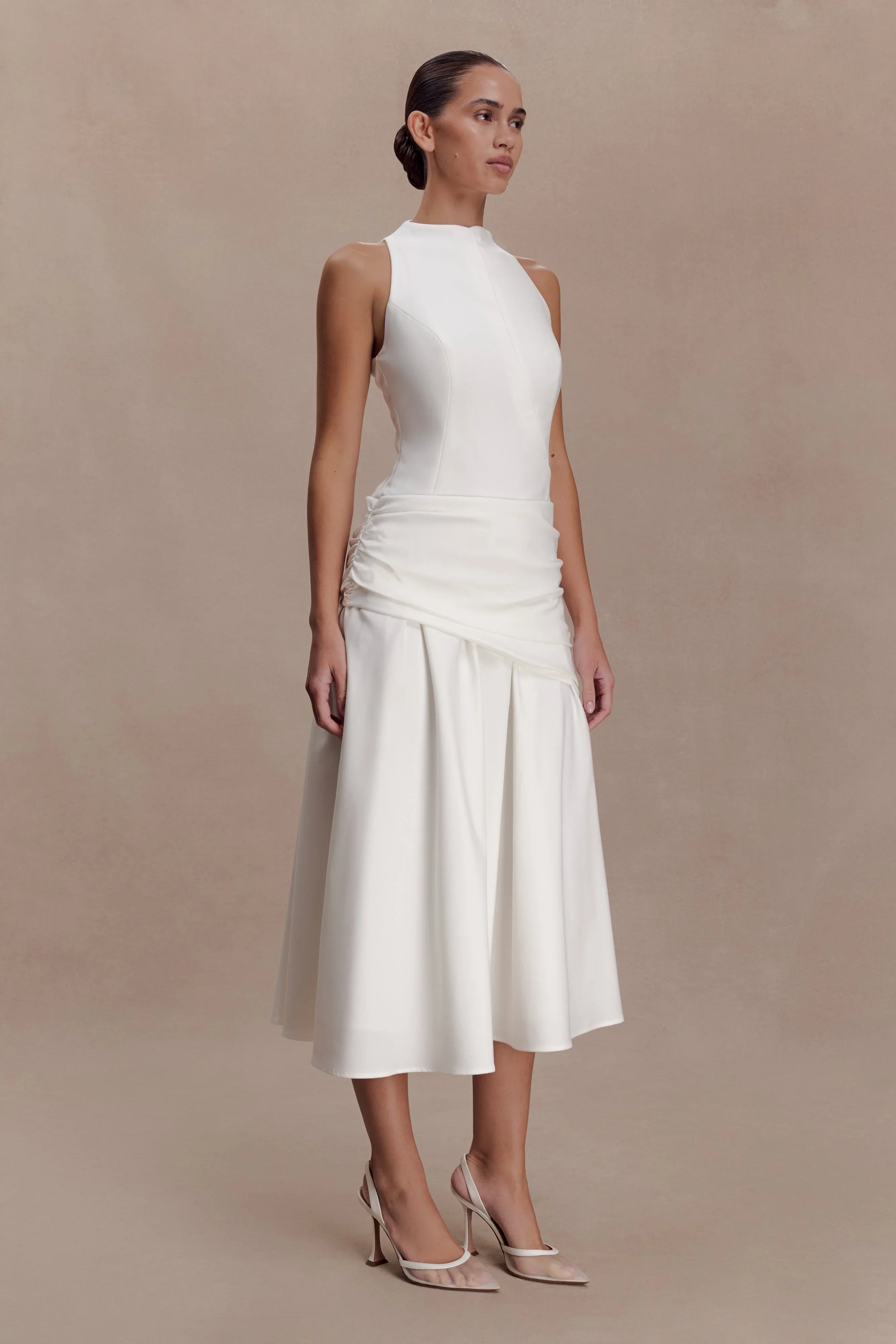 Emily Wrapped Waist Midi Dress White