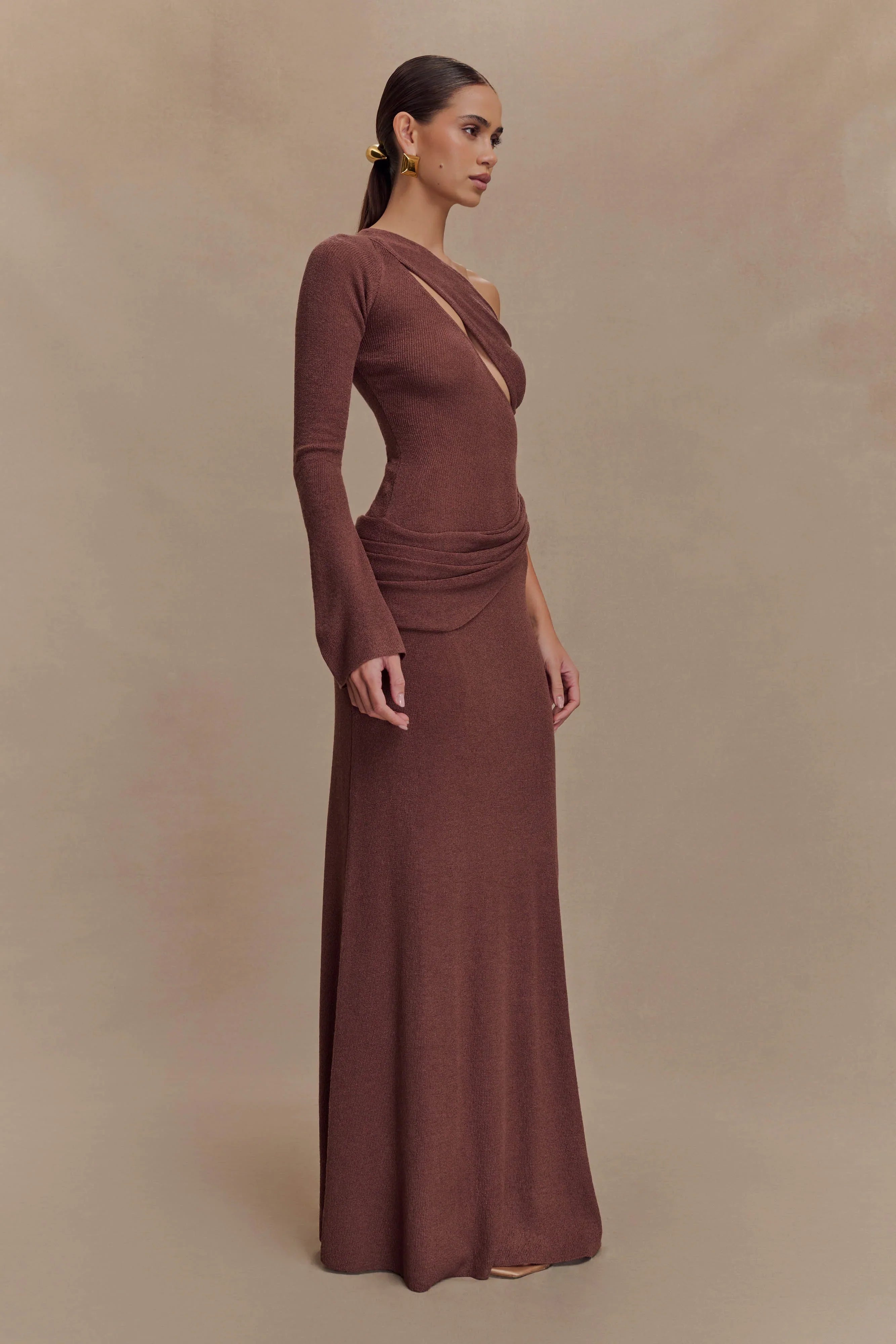 Alexius One Shoulder Knit Maxi Dress Nutmeg