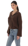 Knit Quarter Zip Jumper in Brown