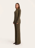 Olive Ribbed Knit Straight Leg Trousers
