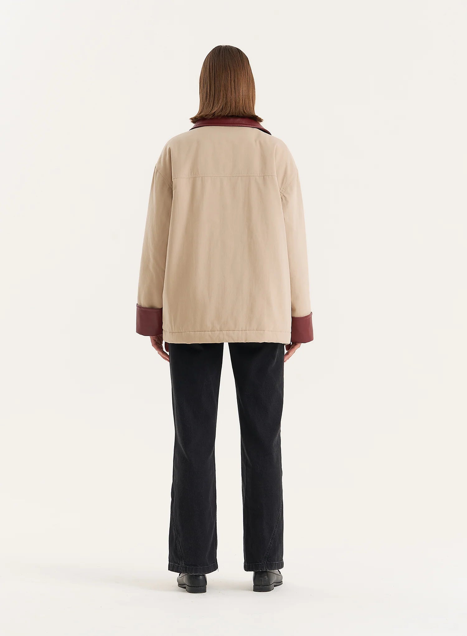 Beige Contrast Collar Barn Jacket