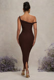 Salome Chocolate Brown Twisted Asymmetric Maternity Midi Dress