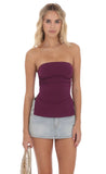 Strapless Double Slit Top in Plum