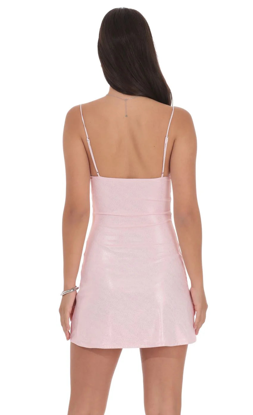 Foil Embellished Dress in Baby Pink
