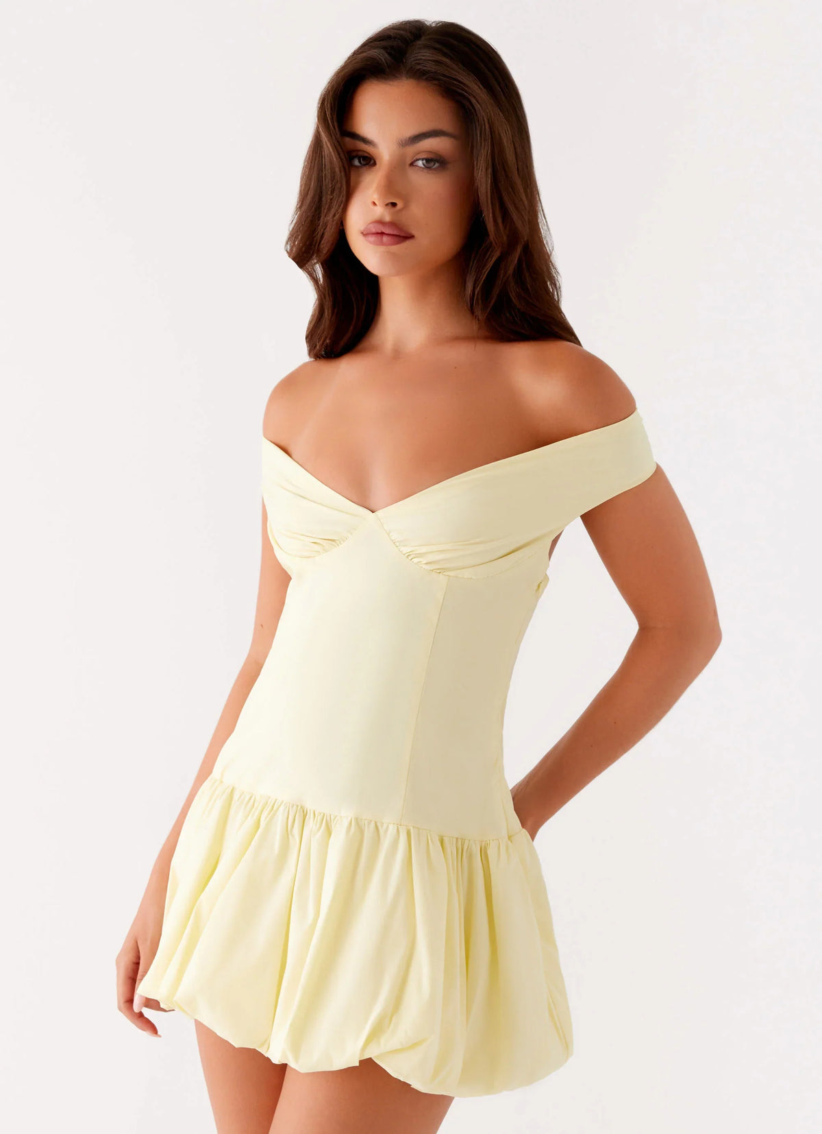 Endless Romance Off Shoulder Mini Dress Yellow