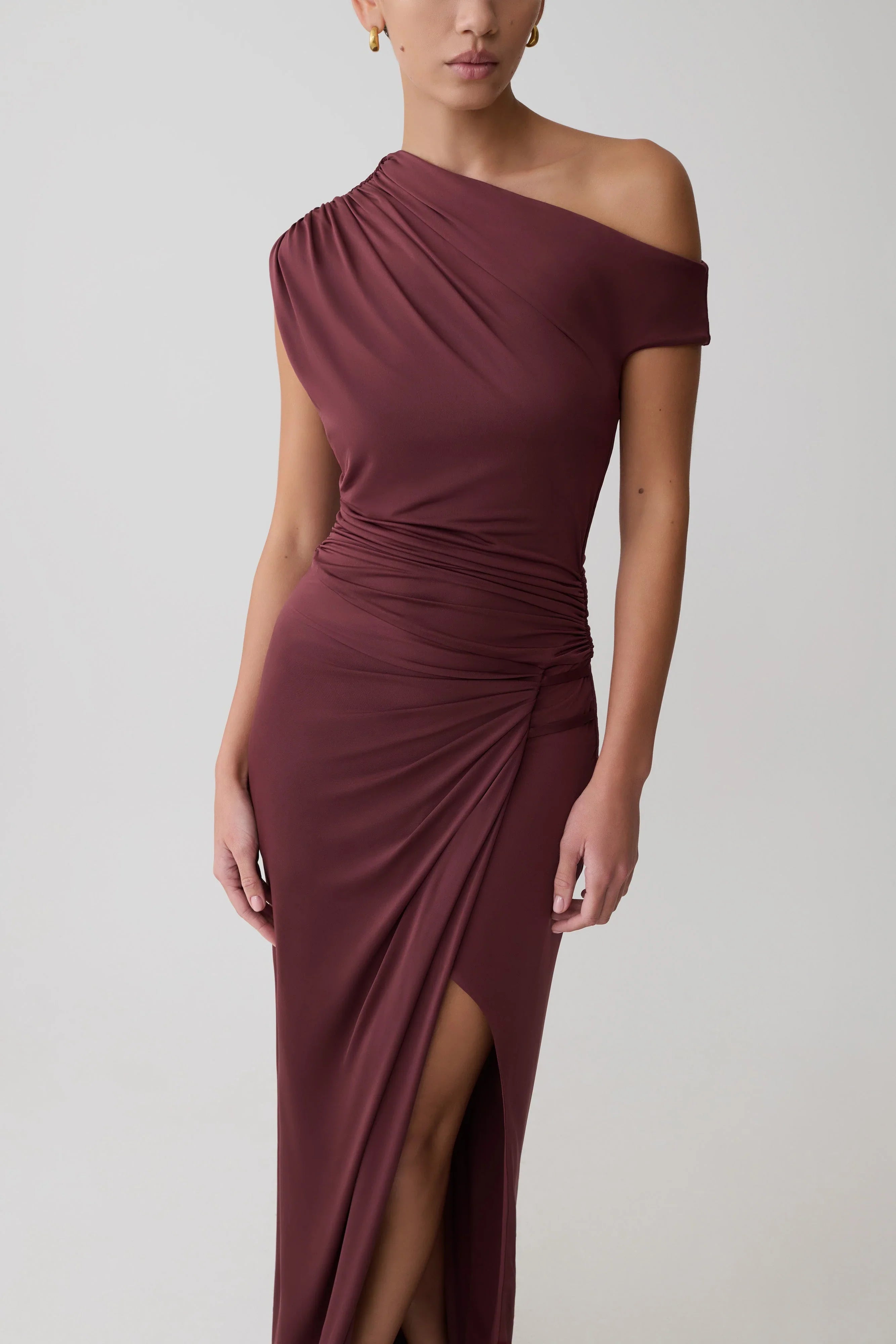 Alyn Off Shoulder Draped Maxi Dress Dark Plum