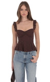 Lace Ruffle Strap Top in Brown