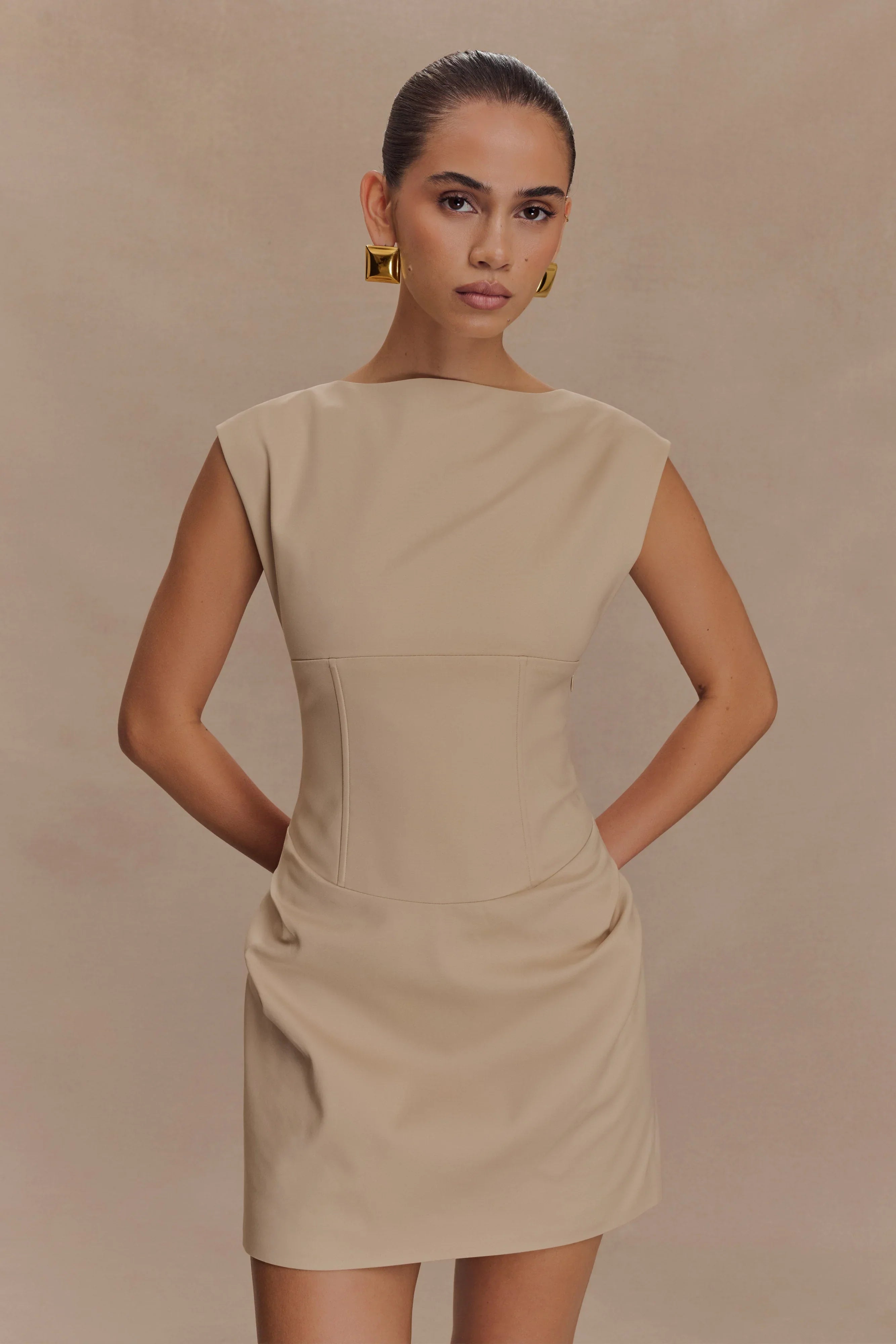 Doris Sleeveless Mini Dress Camel