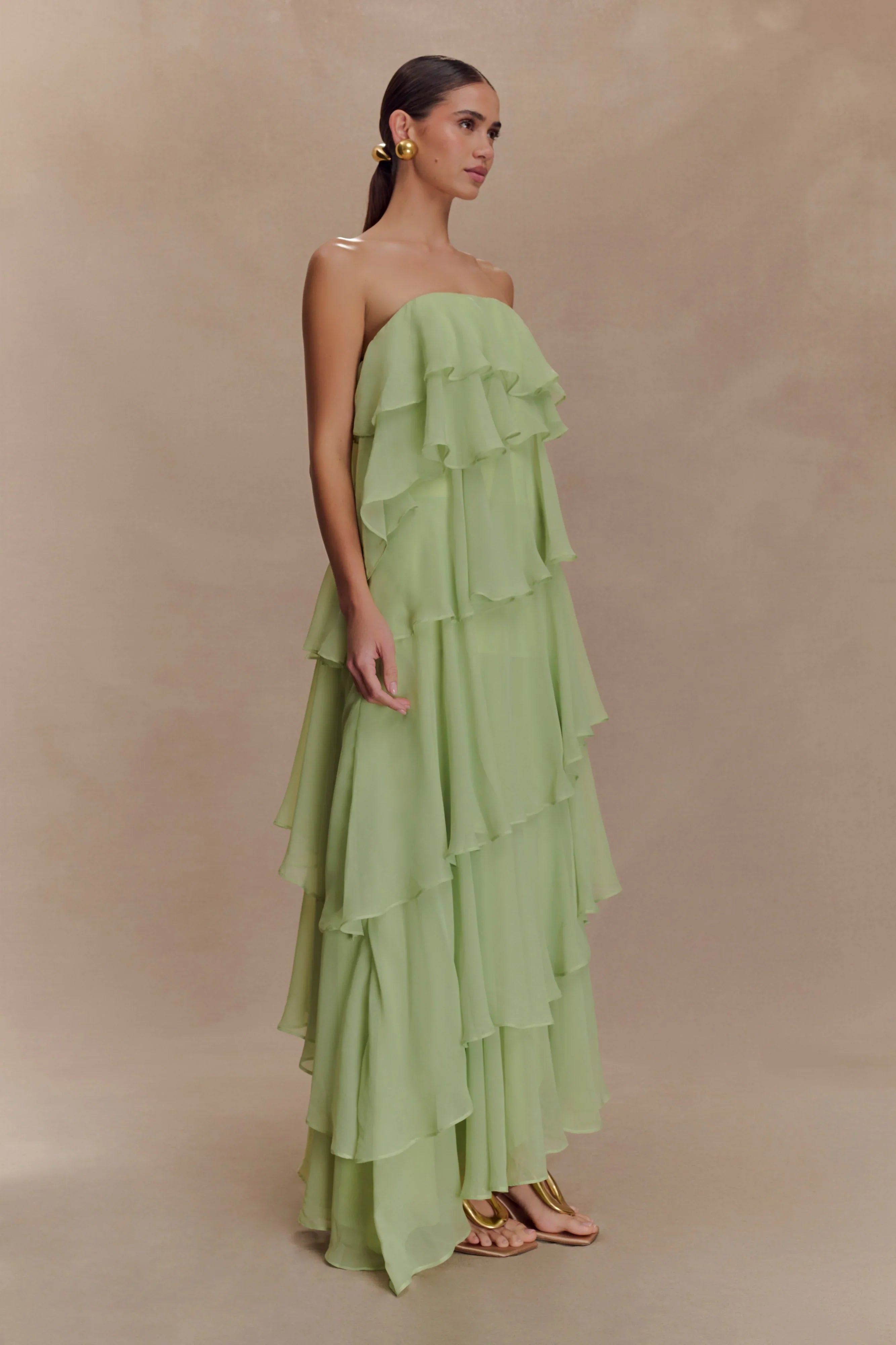 Alexa Ruffle Chiffon Maxi Dress Pastel Lime