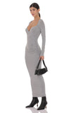 V Neck Long Sleeve Maxi Dress in Grey