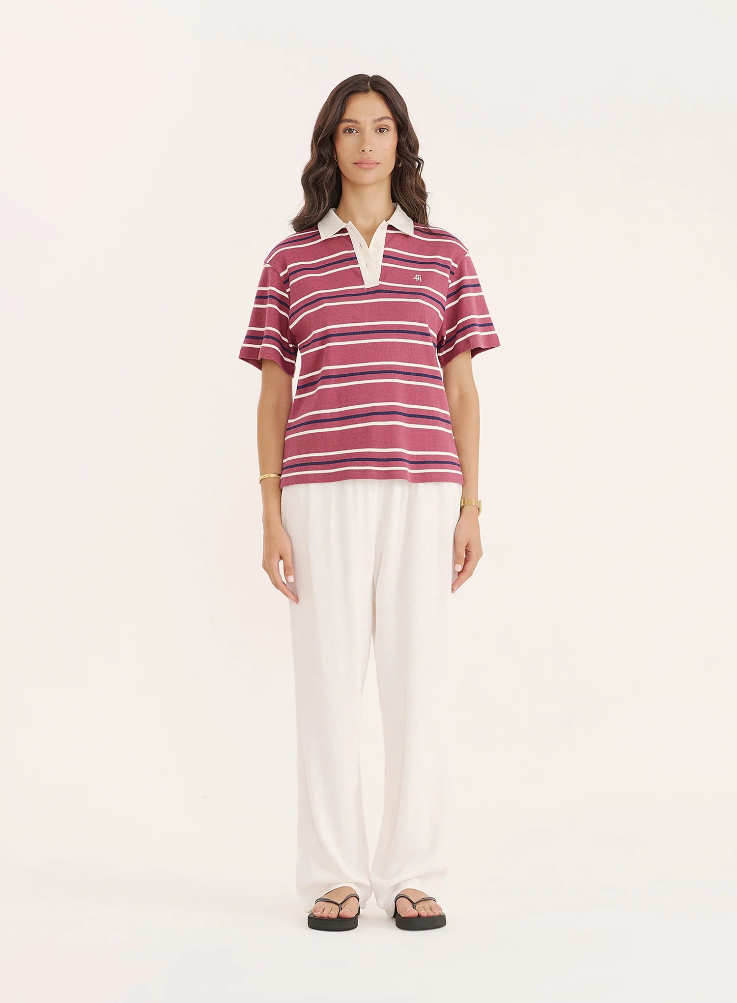 Berry Stripe Short Sleeve Polo Top
