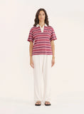 Berry Stripe Short Sleeve Polo Top