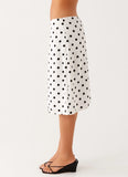 Evoke Chiffon Midi Skirt White Polka Dot