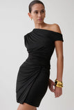 Alyn Off Shoulder Draped Mini Dress Black