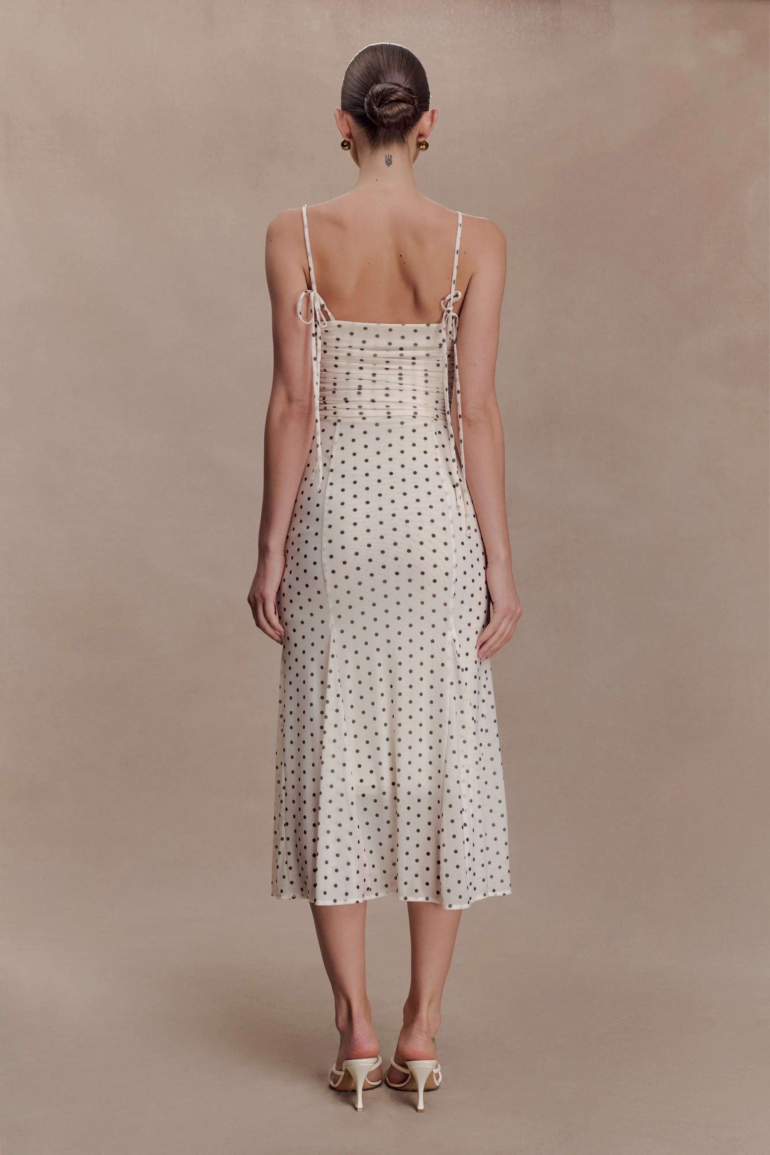 Willa Gathered Mesh Midi Dress Polka Dot