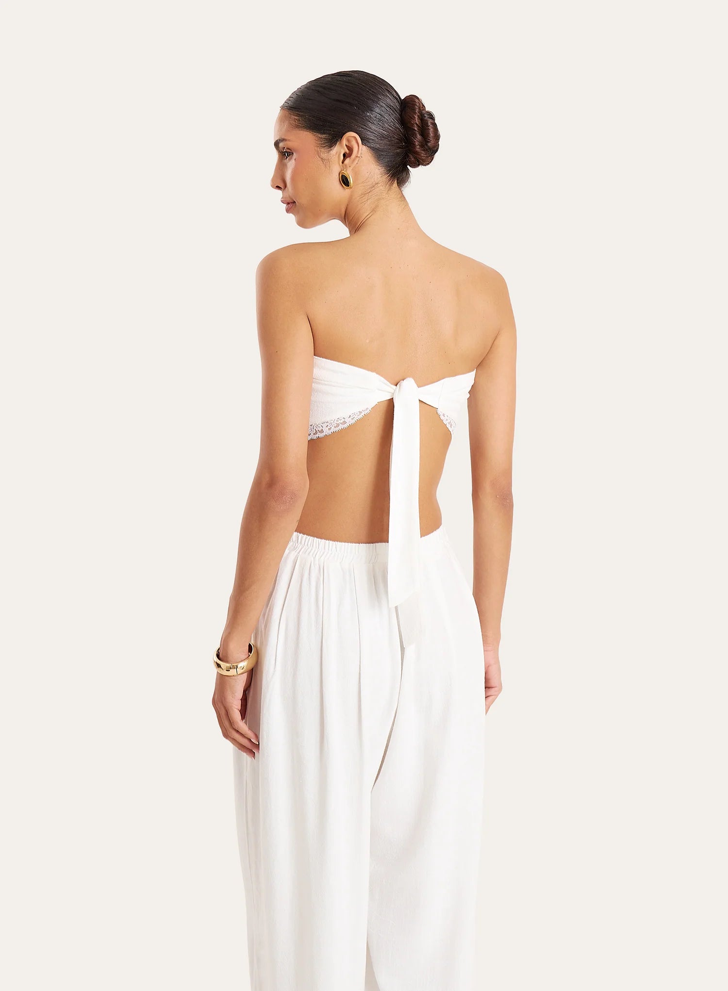 White Linen Blend Tie Back Bandeau Crop Scarf Top