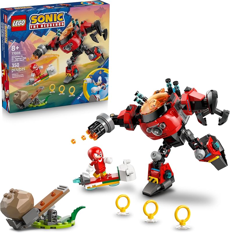 LEGO Sonic the Hedgehog Knuckles vs Dr Eggman Egg Crusher Mech Building Toy Pretend Play Building Blocks W 2 Minifigures for Kids Ages 8 Gift Idea for Boys Girls Any Gaming Fans 77005