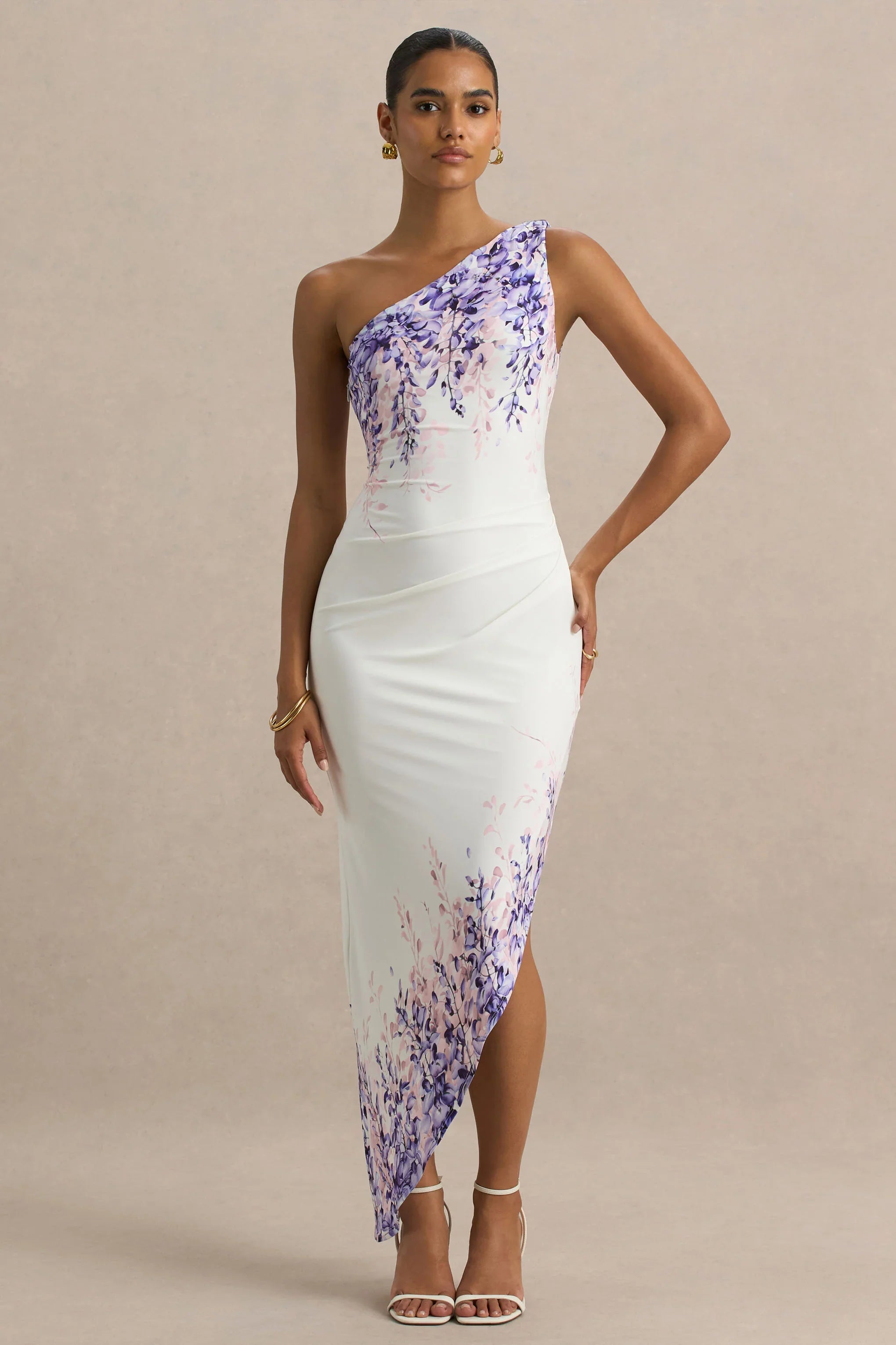 Sybil Wisteria Floral Print Asymmetric Midi Dress