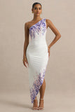 Sybil Wisteria Floral Print Asymmetric Midi Dress
