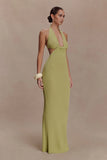 Theresea Halter Knit Maxi Dress Light Olive