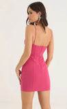 Crepe Rhinestone Corset Dress in Pink