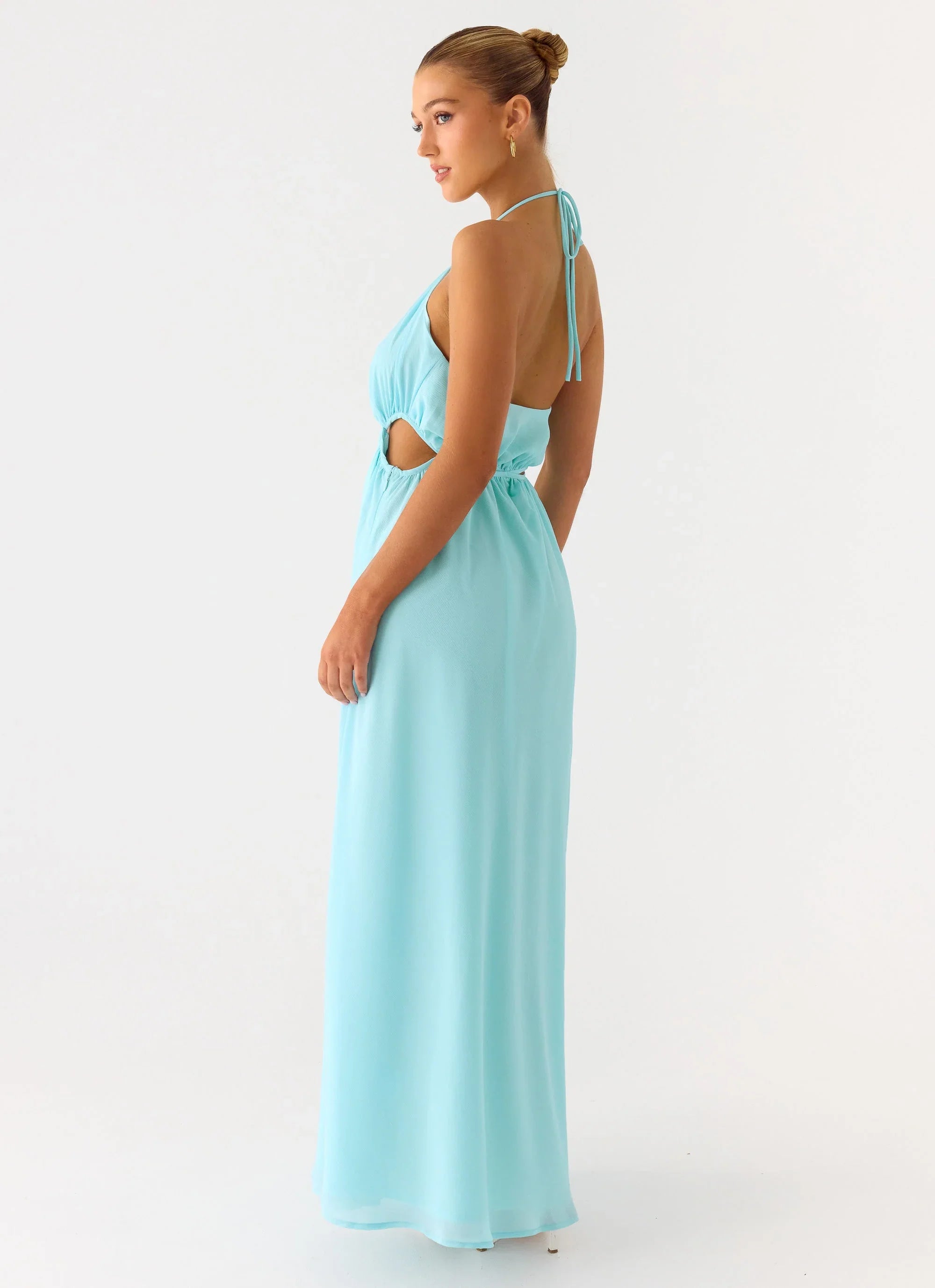 Ardenzelle Chiffon Halter Neck Maxi Dress Turquoise