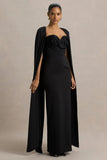 Wren Black Satin Sweetheart Neck Maxi Dress With Cape Sleeves