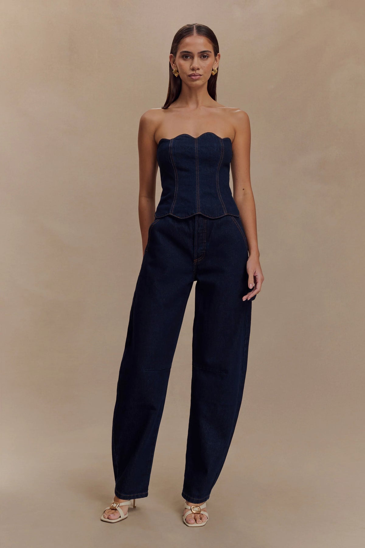 Oakley Strapless Scallop Denim Top Indigo Blue