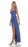 Chiffon Ruffle Dress in Slate Blue