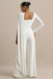 Graces White High Neck Jumpsuit With Cape Sleeve