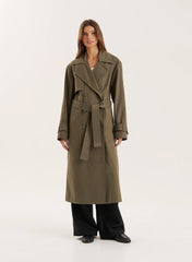 Khaki Belted Longline Trench Coat