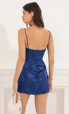 Floral Jacquard Drape Dress in Navy