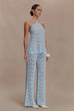 Corey Crochet Halter Neck Top Light Blue