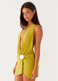 Eleanora Plunge Mini Dress Lime
