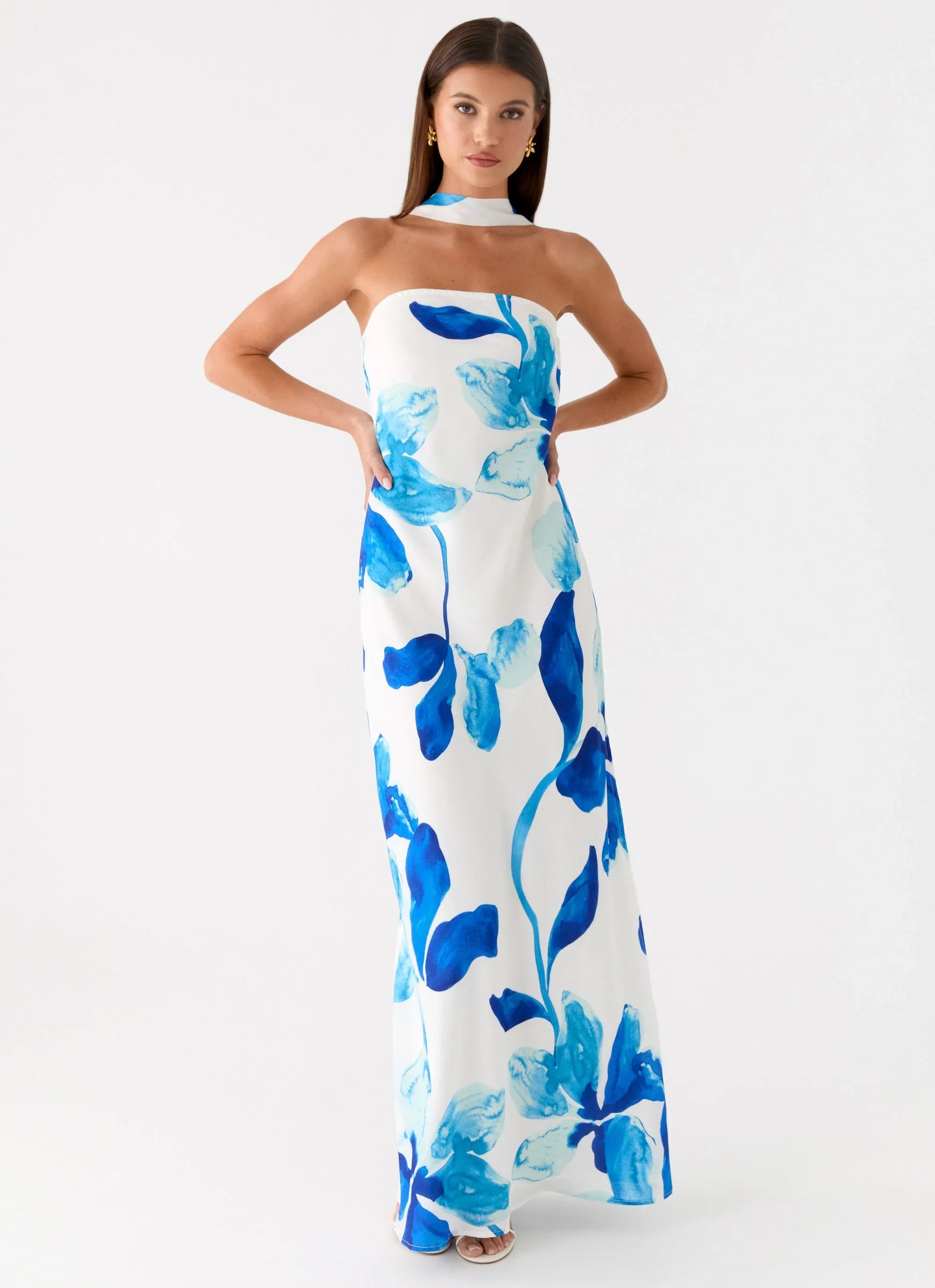 Ashelle Chiffon Maxi Dress Cerulean Bloom