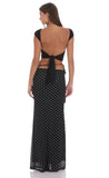 Mesh Polka Dot Wrap Maxi Skirt in Black