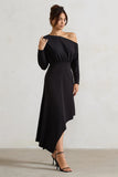 Lori Black Asymmetric Long Sleeve Maxi Dress