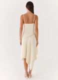 Cleosa Asymmetrical Midi Dress Ivory