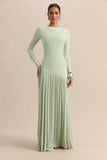 Jasira Mint Crew Neck Maxi Dress With Asymmetric Drop Waist