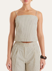 Beige Striped Tie Back Cami Crop Top