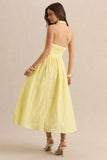 Jezebel Yellow Lace Plunge Neck Collared Midi Dress