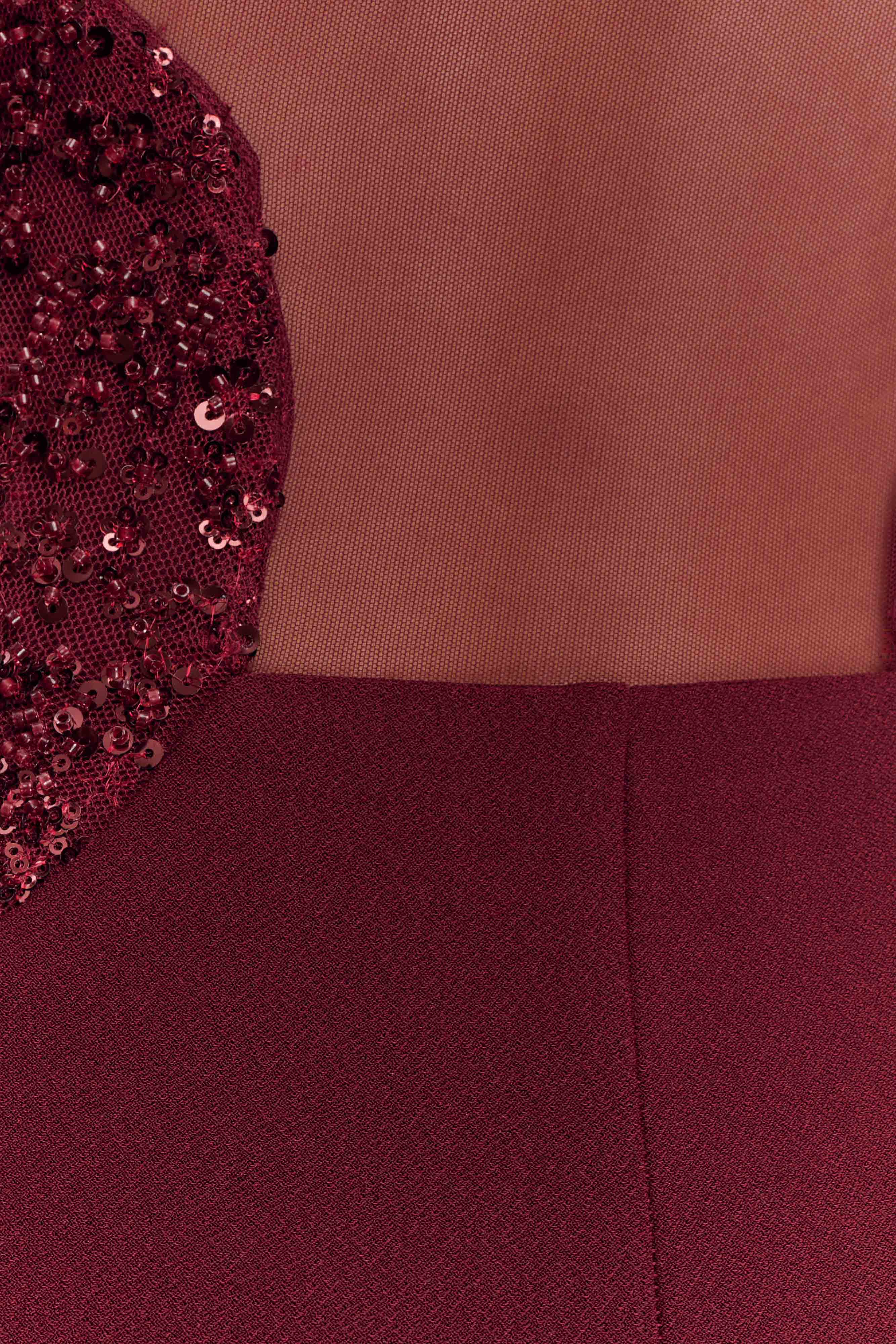 Angelique Beaded Crepe Maxi Dress Wine