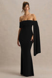Saffina Black Bardot Neck Maxi Dress With Sash Detail