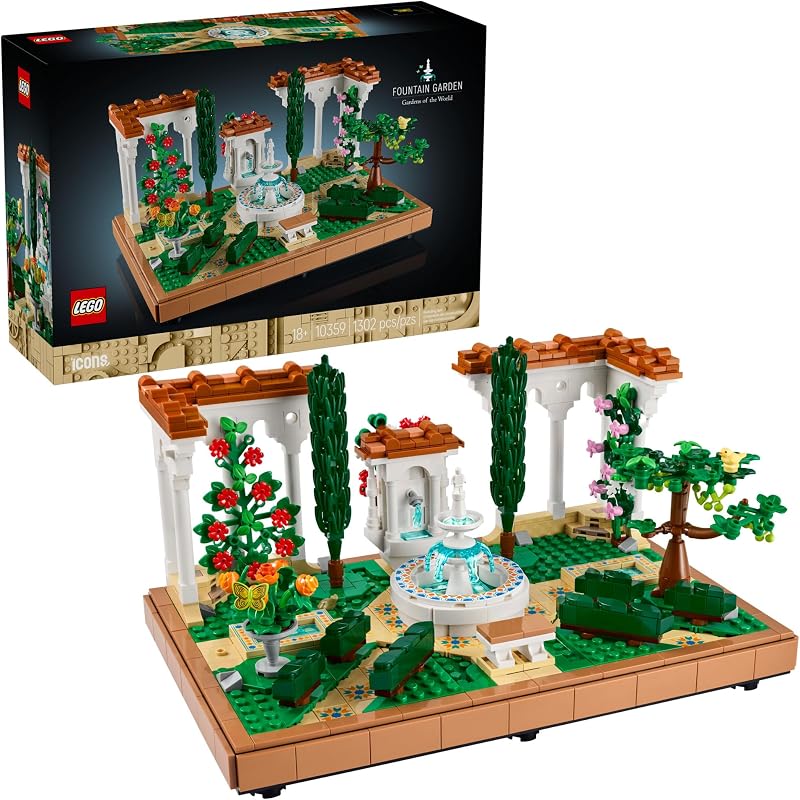 LEGO Icons Fountain Garden Building Set DIY Kit for Adults Ages 18 Miniature Craft Building Blocks for Home Decor Display Gift for Birthdays with Cypress Trees and Grape Vines 10359