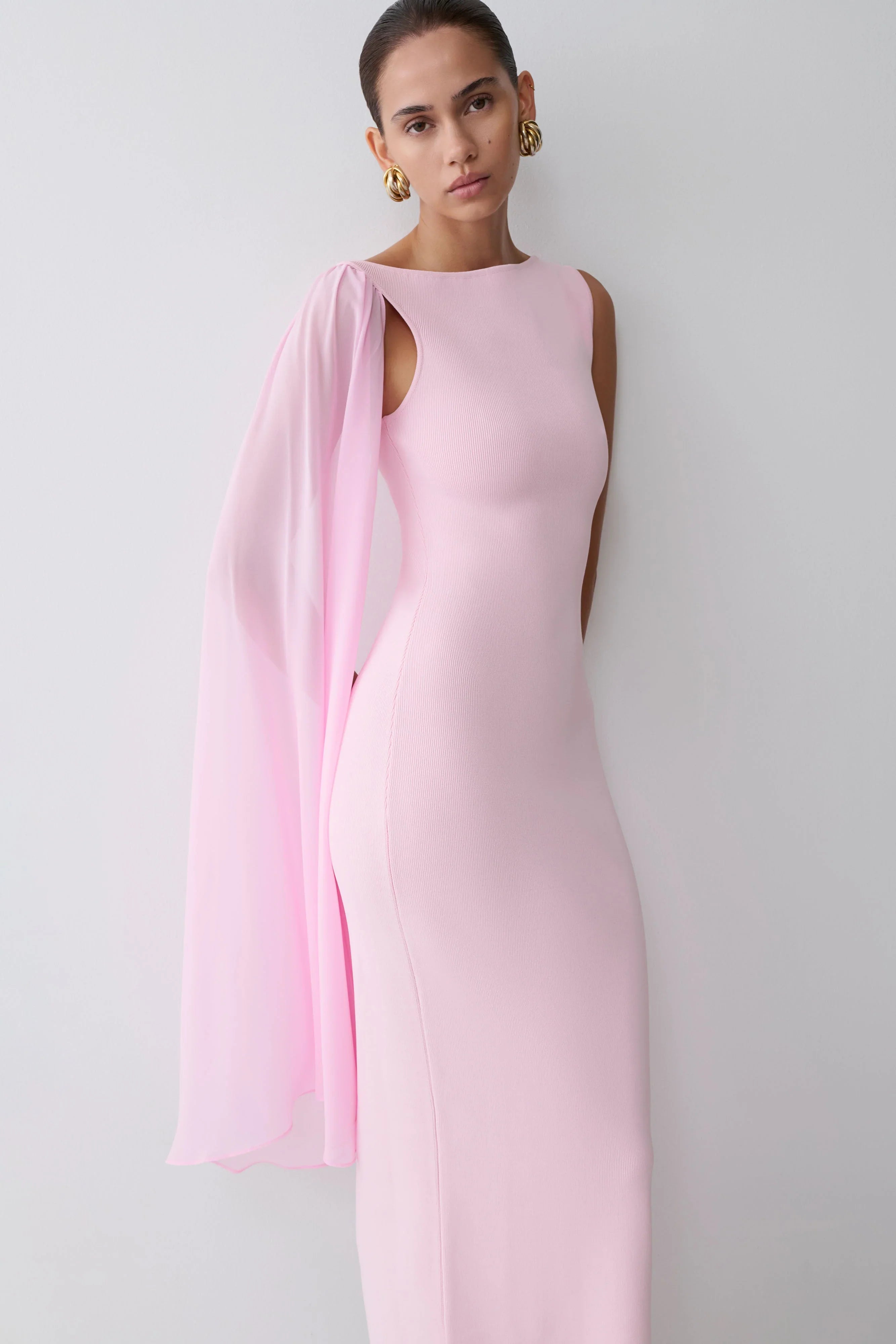 Farid Bandage Midi Dress With Chiffon Baby Pink