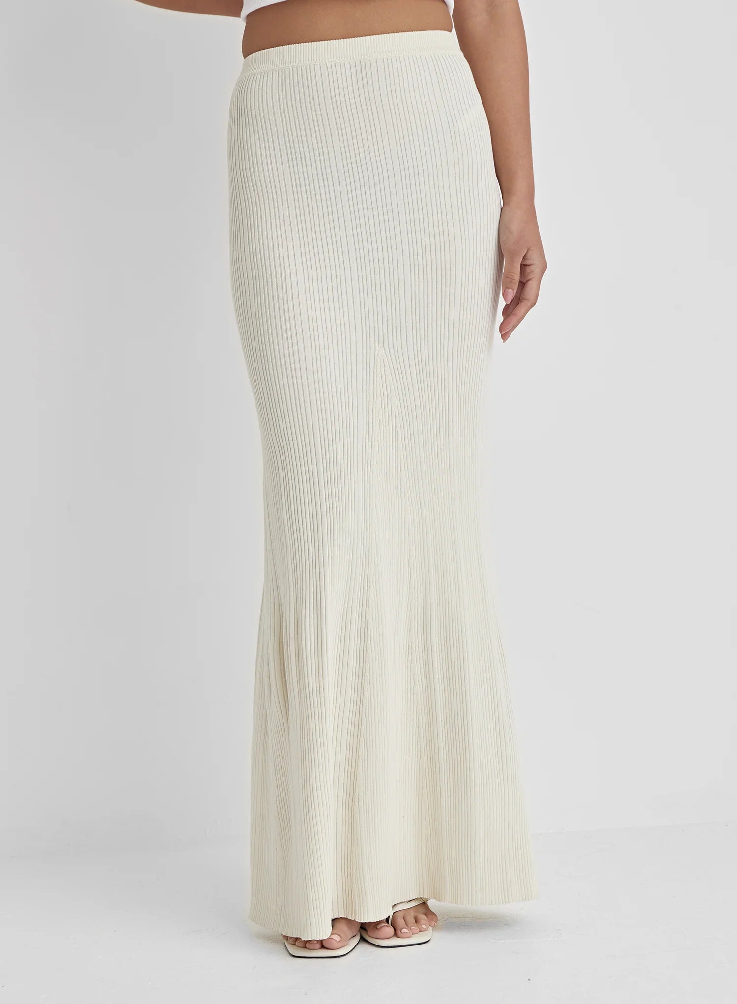 Cream Rib Knit Maxi Skirt