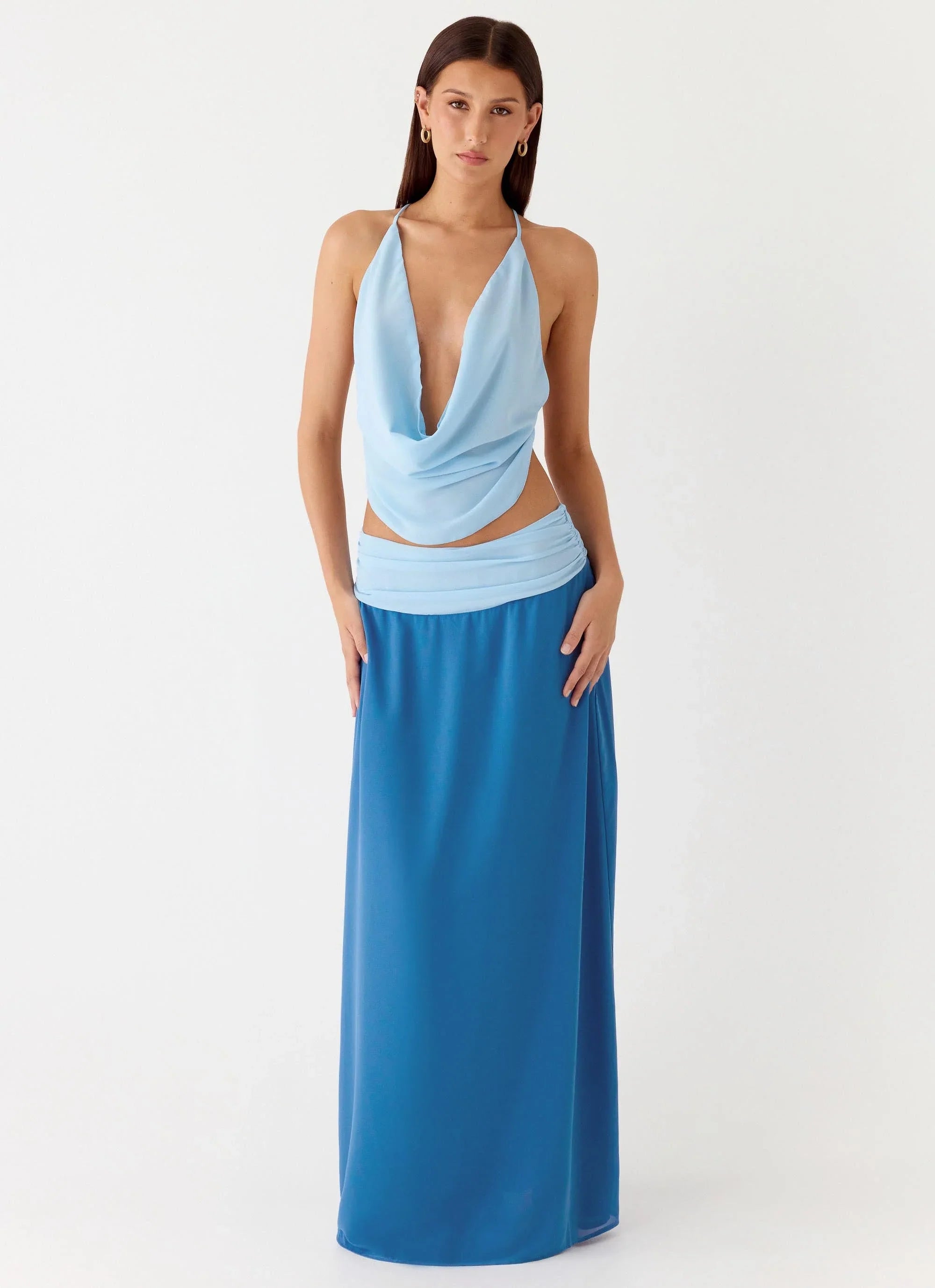 Blushing Bloom Maxi Skirt Baby Blue